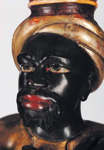 Paire de chasseurs nubiens en bois peint...