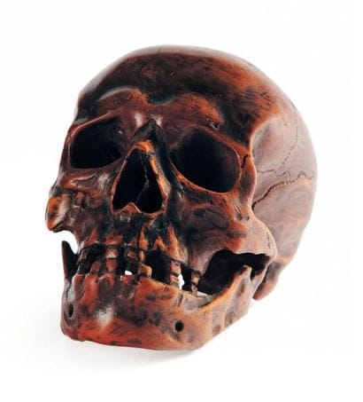 Crâne monoxyle en buis sculpté, memento mori....