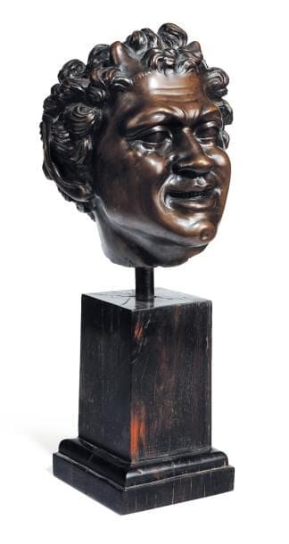 Importante tête de faune souriante en bronze...