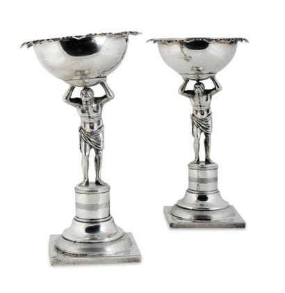 Paire de grands porte-ananas en argent en...