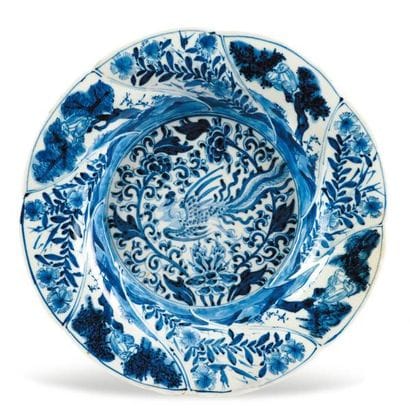 Assiette creuse et lobée en porcelaine bleu/blanc,...