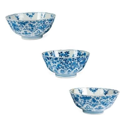 Paire de bols en porcelaine bleu/blanc et...
