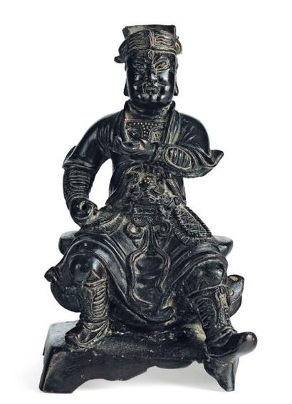 Guandi assis en bronze. Chine, époque Ming...