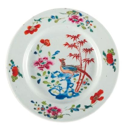 Assiette au faisan en porcelaine. XVIIIe...