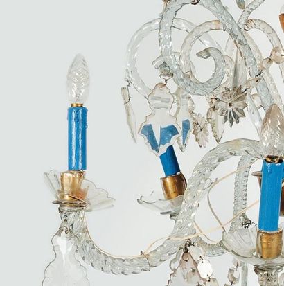 Lustre en verre taillé et verre doré à six...