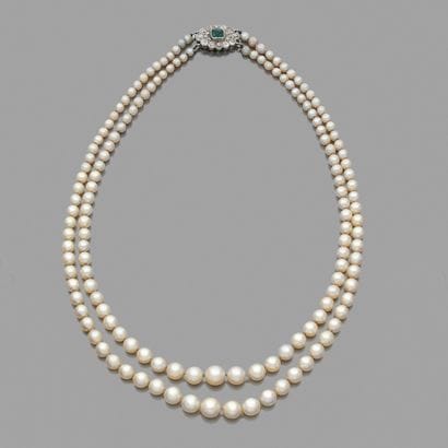 Necklace with two rows of cultured pearls,...