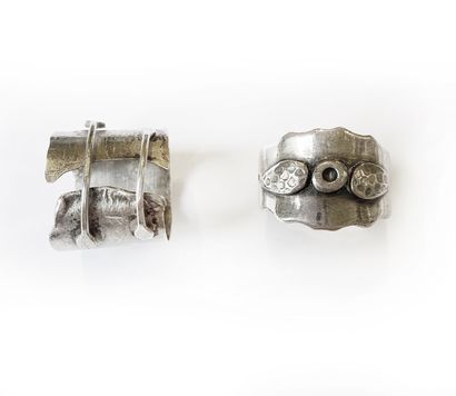 Set of two silver rings in modernist style....