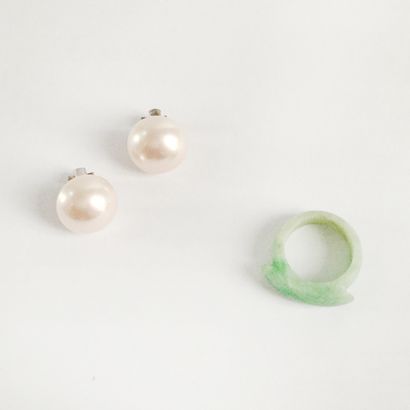Lot including a jade jadeite ring and a pair...
