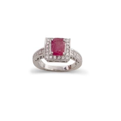 18K (750) white gold ring, the square bezel...
