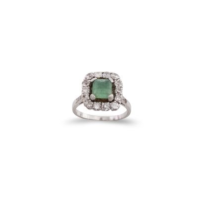 Platinum ring, the square bezel set with...