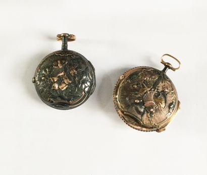 Lot of two 18K (750) gold and silver pocket...