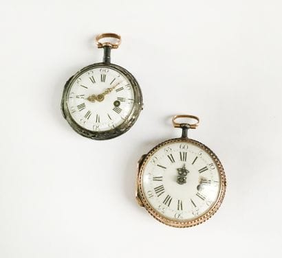 Lot of two 18K (750) gold and silver pocket...