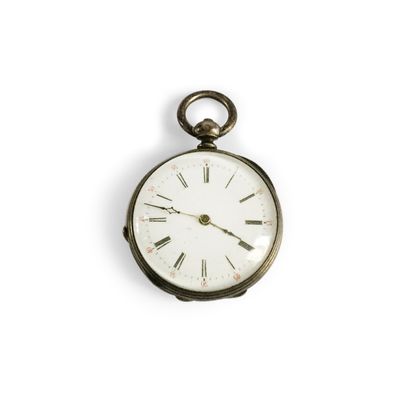 Small silver pocket watch, the back decorated...