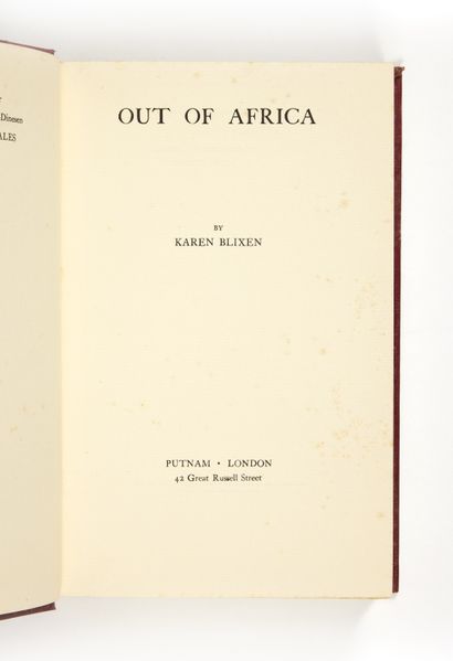 BLIXEN, Karen
Out of Africa. Londres, Putnam,...