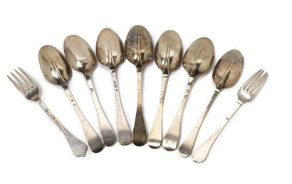 LOT OF 2 FORKS AND 7 SPoons in silver Mostly...