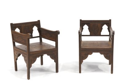 PAIR OF WOODEN ARMCHAIRS Beginning of the...