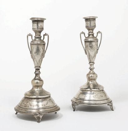 PAIR OF SILVER CANDLES IN THE NEW ART STYLE...