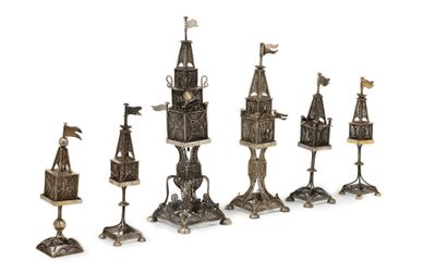LOT OF SIX FILIGRANE SILVER SPICE TOWERS...