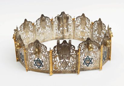 SILVER, VERMONY AND BLUE ENAMEL TORAH WREATH...