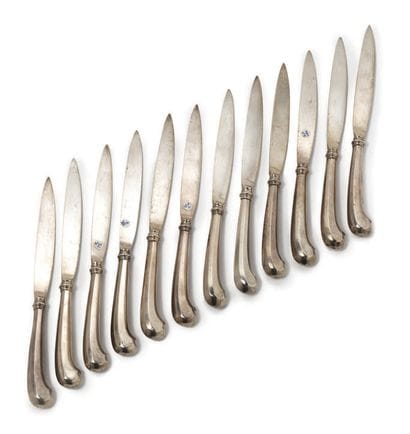 TWELVE SILVER KNIVES Belgium, 1773
Date stamp...
