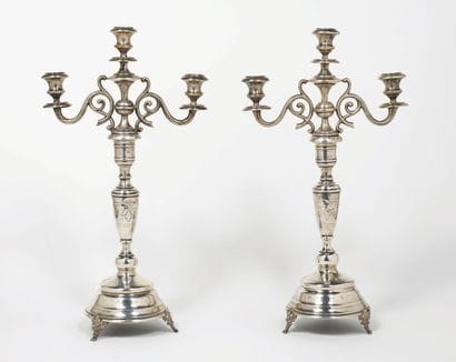 PAIR OF SILVER CANDELABRES Austro-Hungarian...