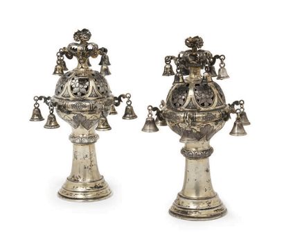 PAIR OF SILVER RIMONIM Austro-Hungarian Empire,...