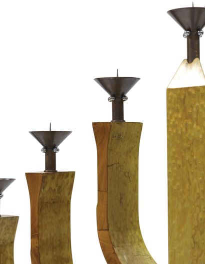 EXCEPTIONAL SEVEN LIGHT MENORAH IN WOOD AND...