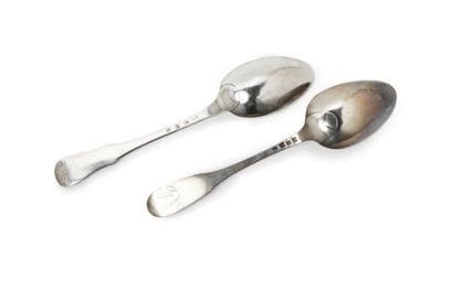 LOT OF TWO SILVER Soup Spoons Nivelles 1776...