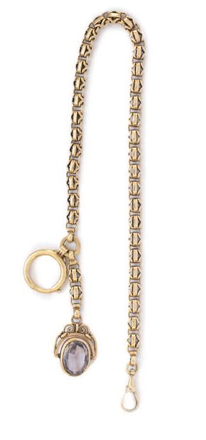 14K gold chain (585) with stylized mesh and...