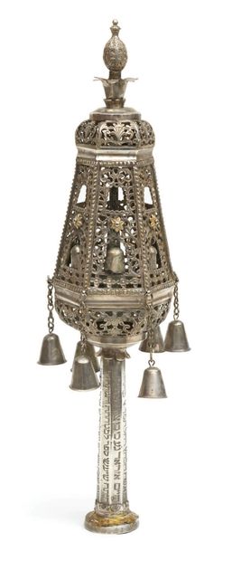 PAIR OF SILVER RIMONIM Tetouan, Morocco,...