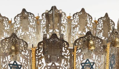 SILVER, VERMONY AND BLUE ENAMEL TORAH WREATH...