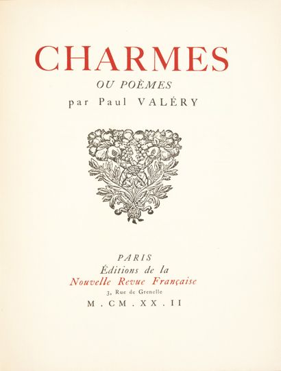 VALÉRY, Paul.
Charmes ou Poèmes. Paris, Éditions...