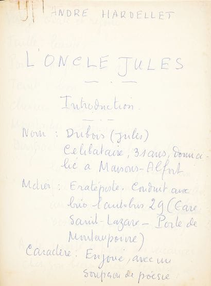 HARDELLET, André.
Autograph manuscript signed,...
