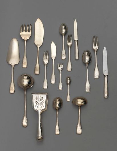 Menagere en argent à spatule droite, soulignée...