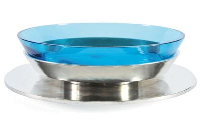 Coupe en verre bleu turquoise et étain poli...