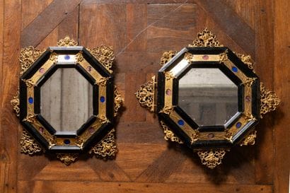 Pair of octagonal ormolu and hardstone cabinet...