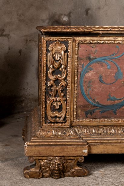 Rectangular chest in carved, engraved, gilded...