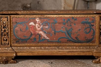 Rectangular chest in carved, engraved, gilded...