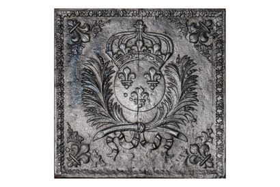 Cast iron fireback featuring three fleur-de-lis...