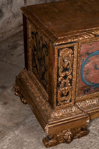 Rectangular chest in carved, engraved, gilded...