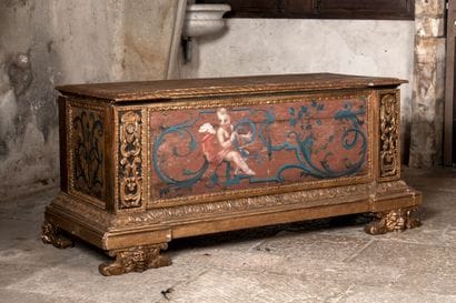 Rectangular chest in carved, engraved, gilded...