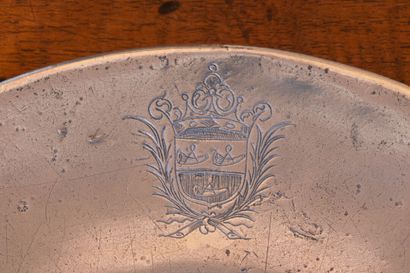 Pair of pewter Cardinal plates decorated...