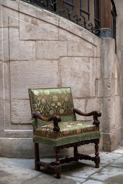 Walnut chair with rectangular back and rectangular...