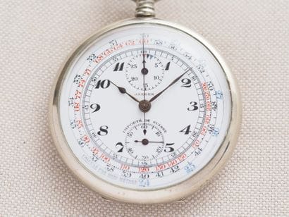 JAEGER Chrono 
Pocket watch in steel. Round...