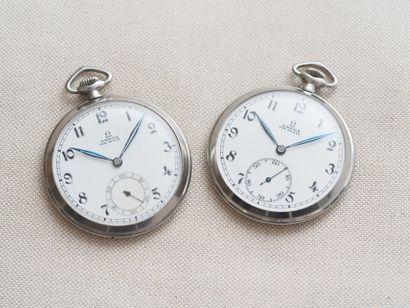 OMEGA
Reunion of two steel pocket watches:...