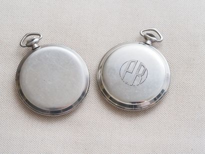 OMEGA
Reunion of two steel pocket watches:...