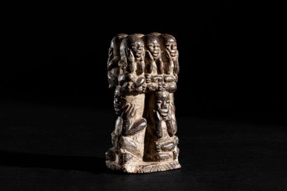Small Kongo-style stone stele decorated with...