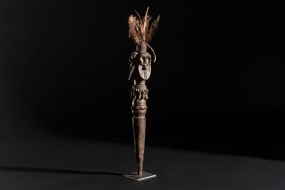 Hardwood magician's wand top with feathers...