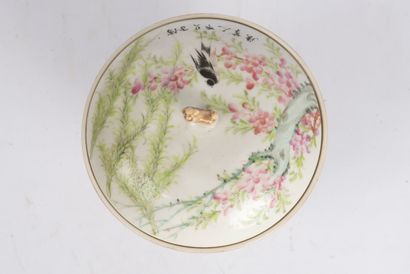 Famille rose porcelain and enamel fondue...