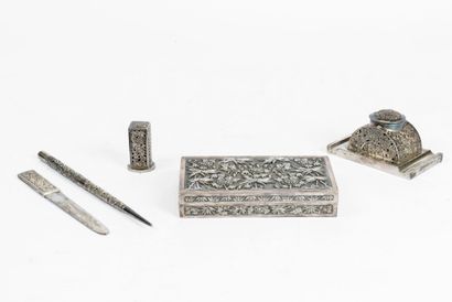 South China, 20th century 
Silver desk set...